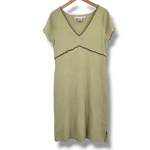 Max Studio Vintage Y2k Sage Green Knit V Neck Short Sleeve Midi Dress Size Large